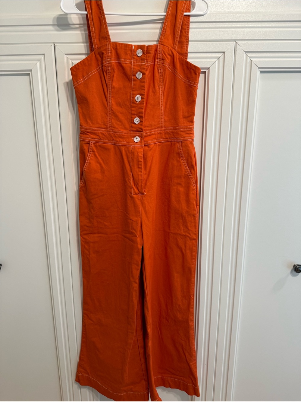 So Me Bright Orange Button-Front Wide-Leg Jumpsuit